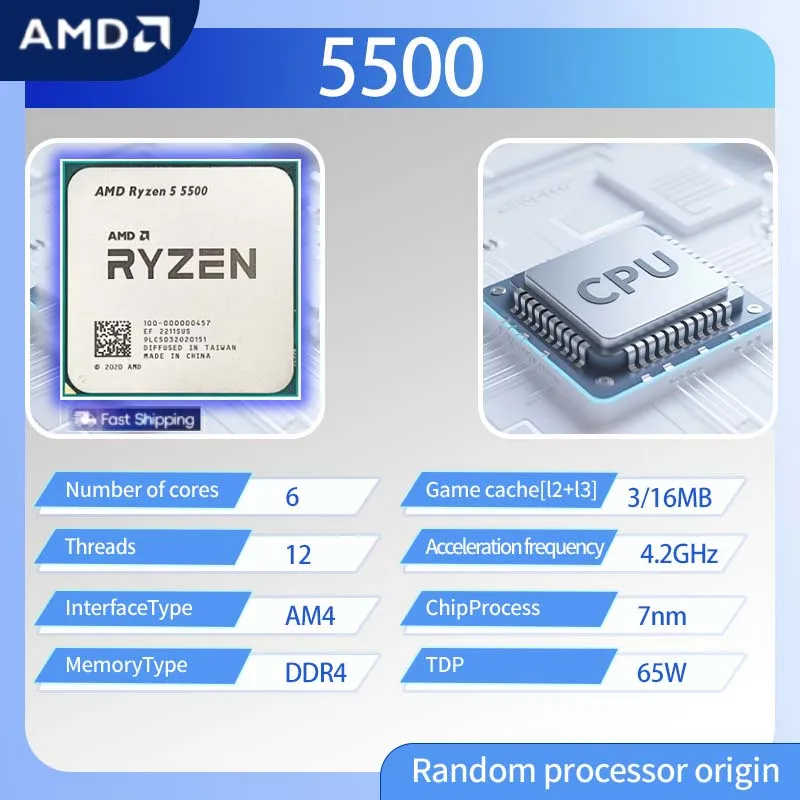 Procesador AMD Ryzen 5 5500 CPU R5 5500 3,6 GHz-4,2 GHz 6 núcleos 12 hilos L3 = 16M procesador 65W R5 5500 Socket AM4 7NM DDR4