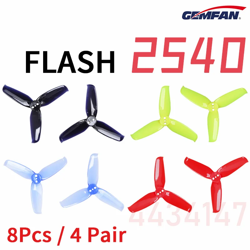 8pcs/lot 4 pair Gemfan Flash 2540 2.5*4mm 2.5 Inch PC 3-blade Propeller for 95-130mm Frame 1105 Motor for RC Racer Racing Drone