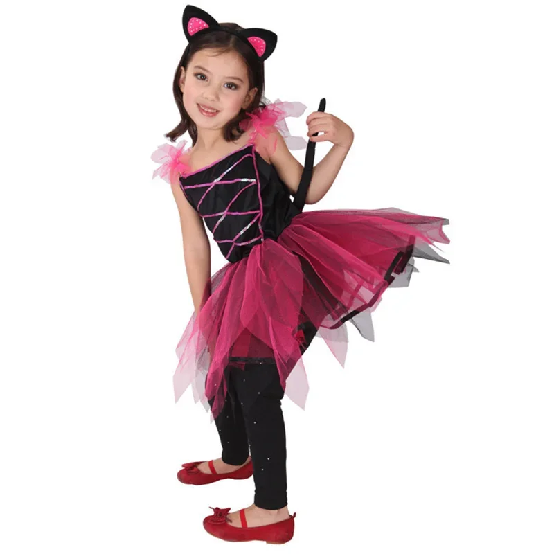 네코 고양이 코스튬 동물 코스프레, 푸림 카니발 무대 놀이, 파티 원피스, 소녀 할로윈