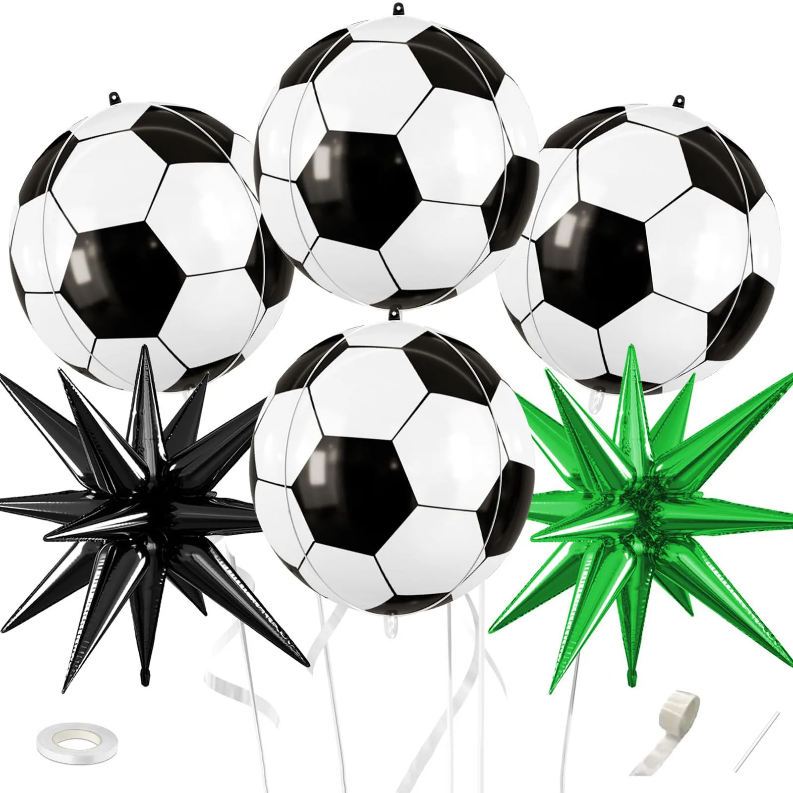 6 Stück 22-Zoll-Fußball-Explosionsstern-Folienballons, Fußball-Thema, Geburtstag, Spieltag, Feier, Partydekorationen