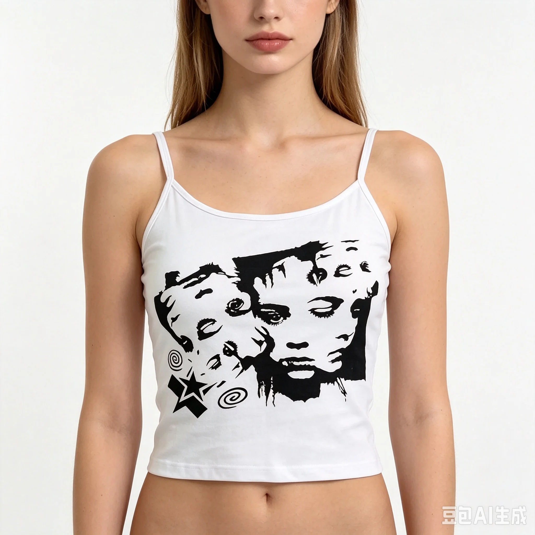 Grunge Multiple Faces Print Tank Top Women Vintage Dark Aesthetic Streetwear Sleeveless Camisole