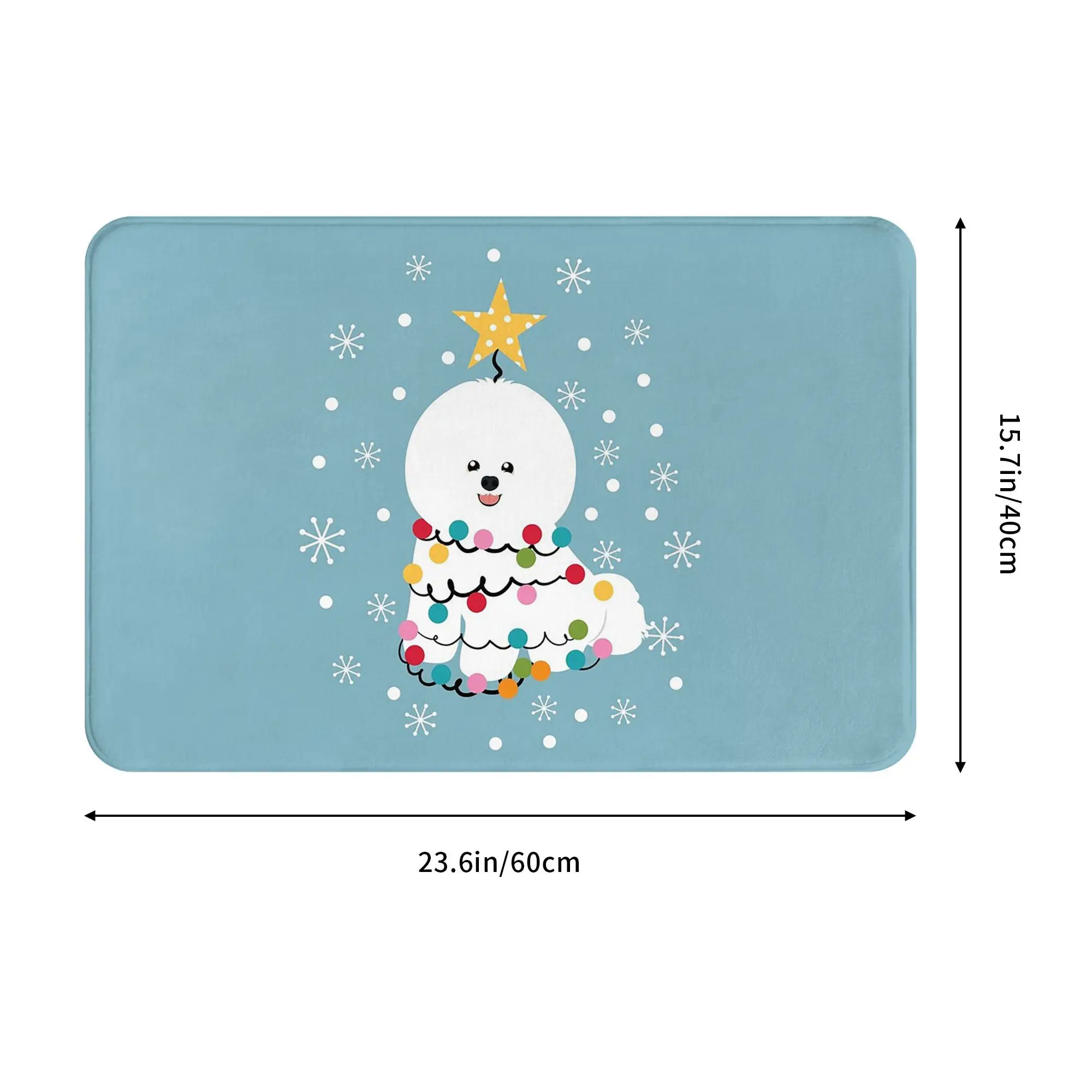 Bichon Frise Christmas Tree Anti-slip Doormat Floor Mat Absorbent Mat Carpet Rug for Kitchen Entrance Home Balcony Footpad Mats