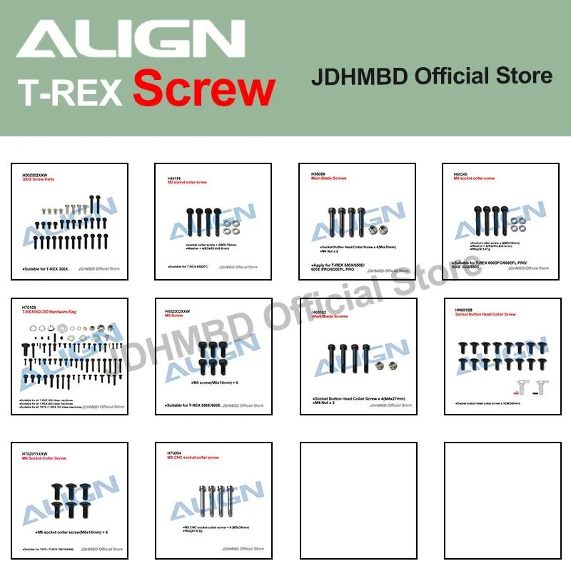 

ALIGN T-REX 300X 450 550X/L 600 700E/L /TB70 Screw Helicopter Parts