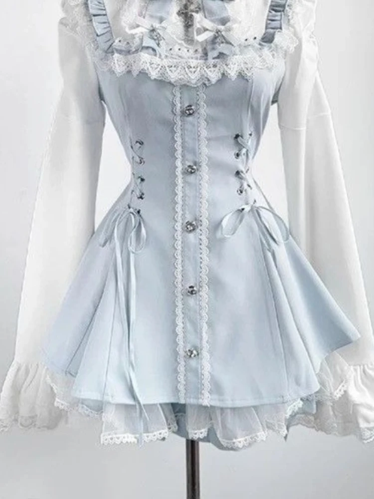 Conjuntos de 2 piezas góticos Vintage japoneses para mujer, conjunto de vestido de diseño Y2k con subcultura informal, trajes elegantes Punk Chic Harajuku, novedad de otoño