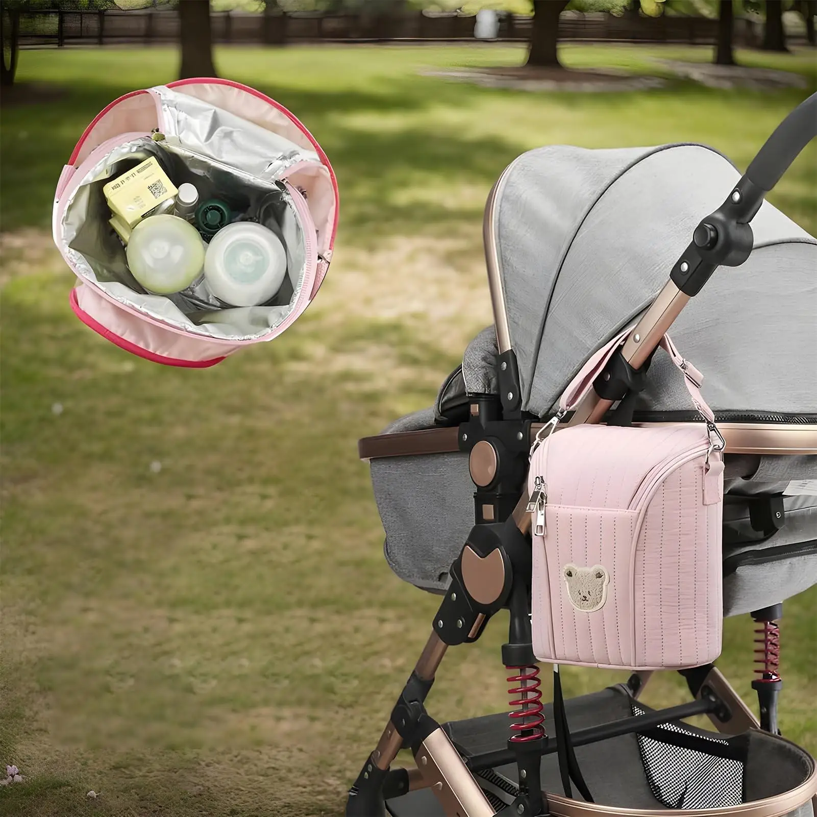 

Portable Mother Feeding Bottle Bag Heat Insulation Leak-proof Breast Milk Cooler Bag with Stroller Hanging Design Food Transport