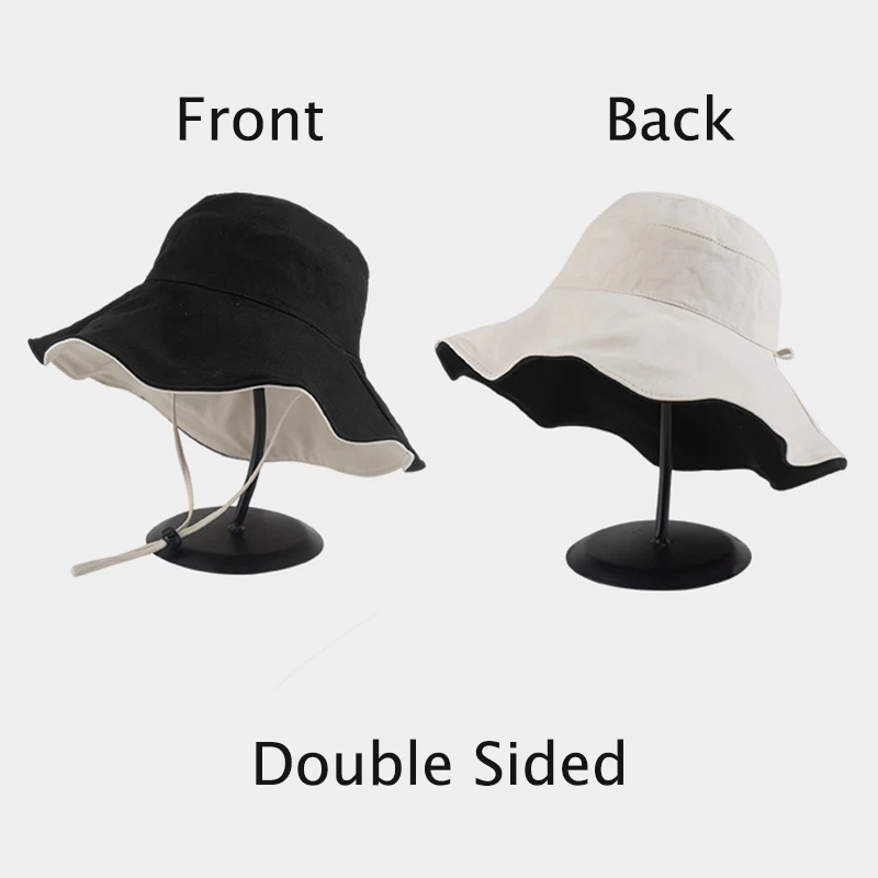 Double-sided Foldable Bucket Hat for Women Girls Summer Sun Hat Fisherman Visor Cap Anti-UV Wide Brim Sunscreen Hats Cotton Caps