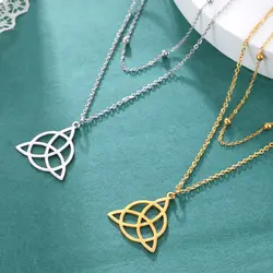 Lemegeton Viking Triquetra Celtics Knot Symbol Necklace for Women Clavicle Chain Amulet Double Layer Choker Pendant Jewelry Gift