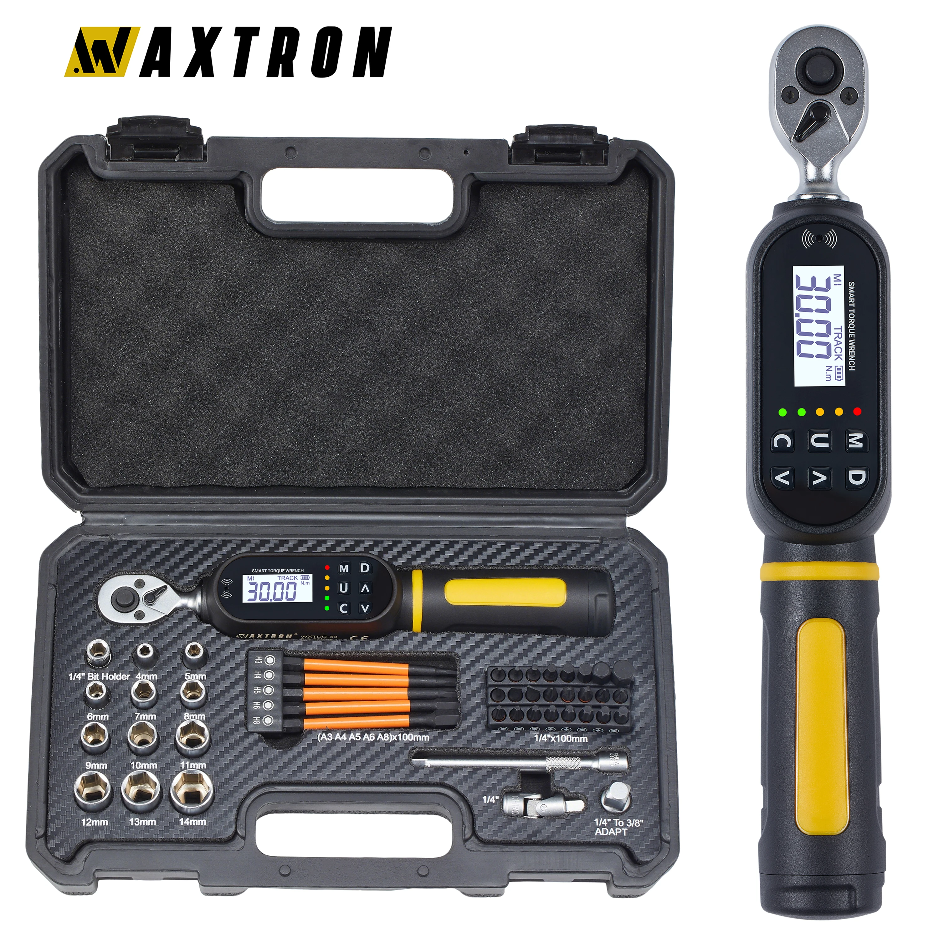 

Waxtron 1/4‘’ Digital Torque Wrench 1.5-30N.m Bicycle Torque Wrench 45pcs Accuracy ±2% Adjustable Torque Spanner For Motorbike