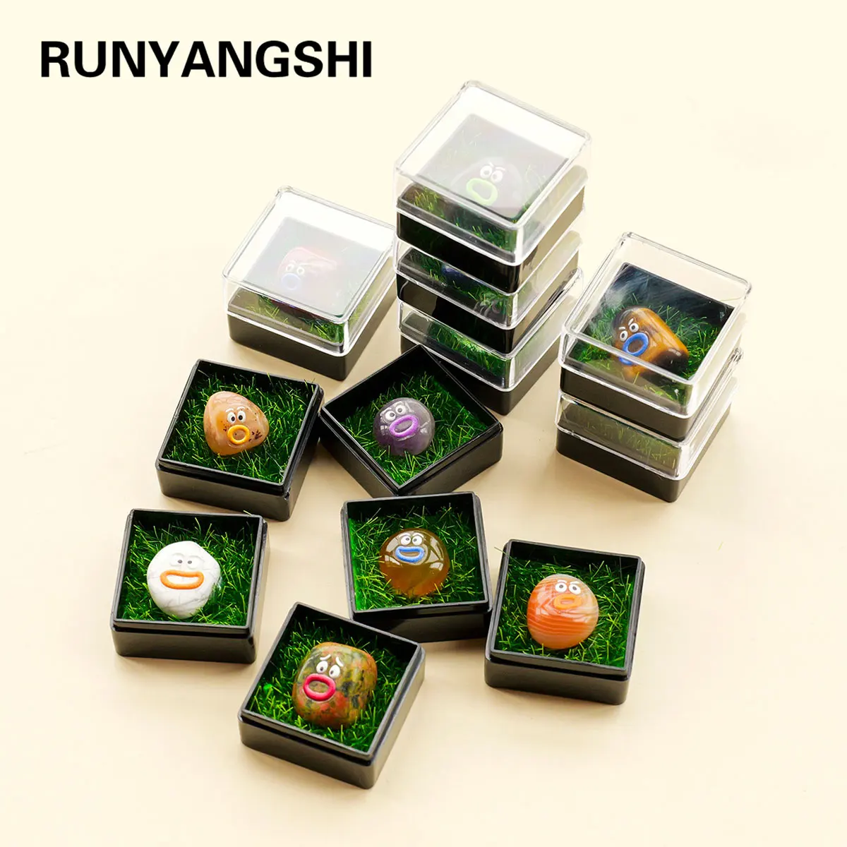 1PC Mini Mineral Rock Crystals Gift Box with Cute Pet Expressions Natural Gemstone Healing Energy Stones Irregular Shape Collect