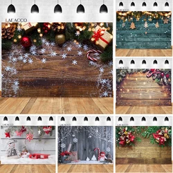 Dreamy Christmas Backdrops Wooden Board Pines Snowflake Lights Ball Photography Backgrounds Winter Photophone For Photo Studio