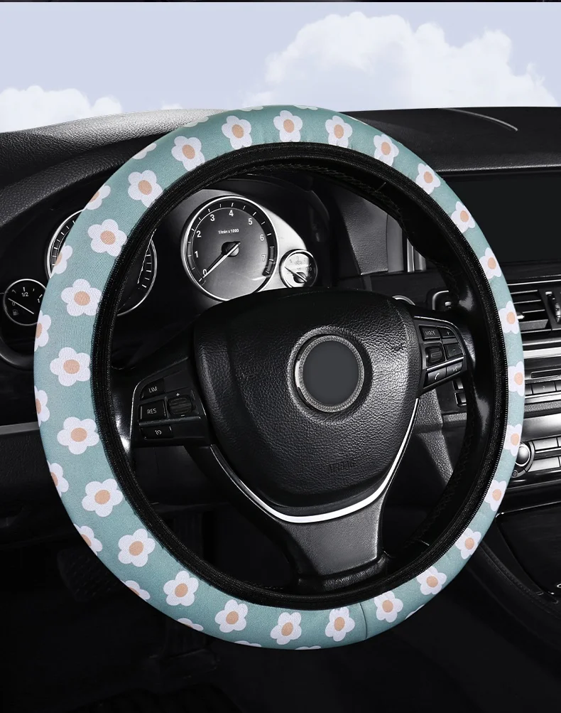 Car Steering Wheel Cover Flowers Print Anti-slip Universal Auto Steering Wheel Protector Interior Accessories Wheel Cover