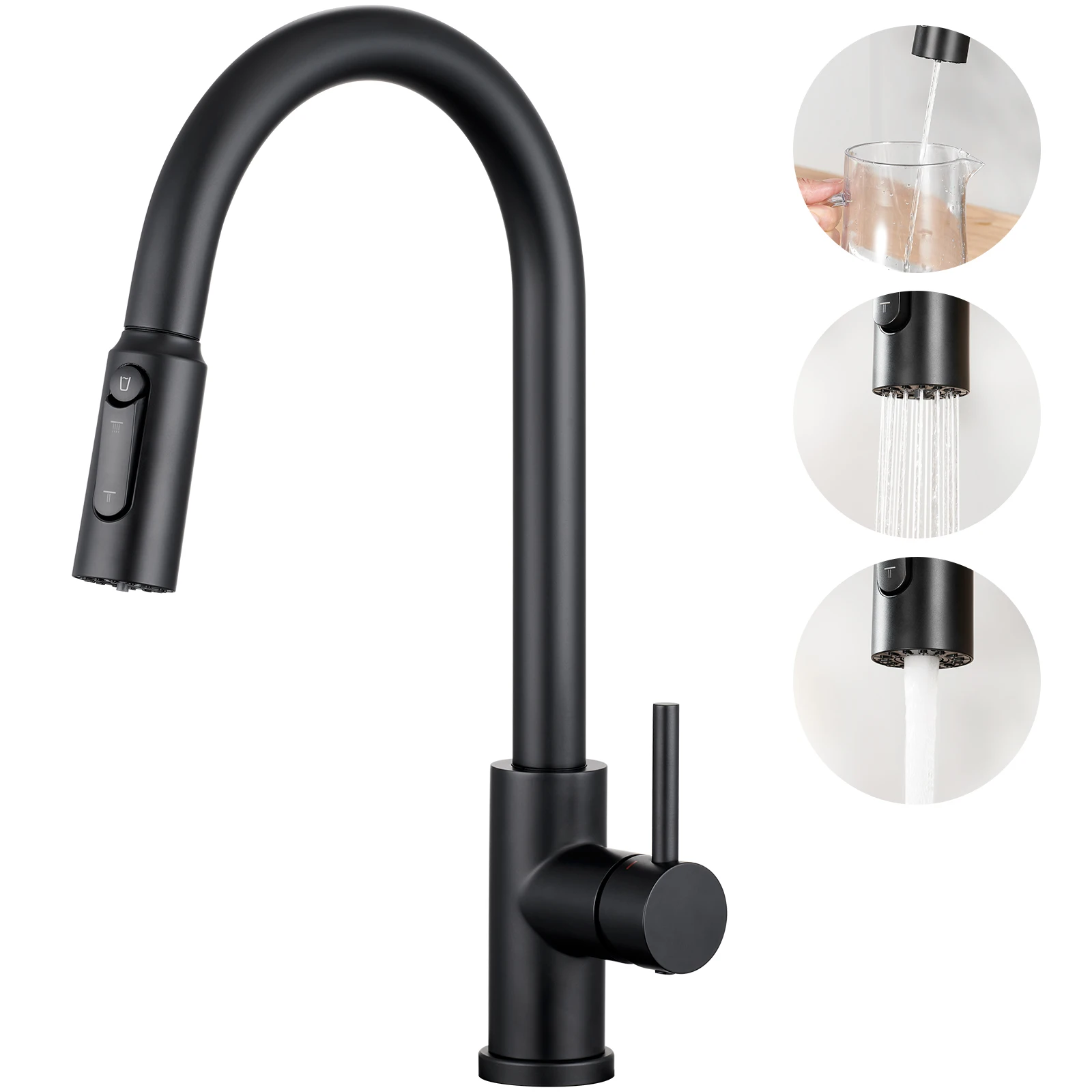 

Premium Stainless Steel Pull Out Filter Reverse Osmosis 3 Way Kitchen Faucet Black