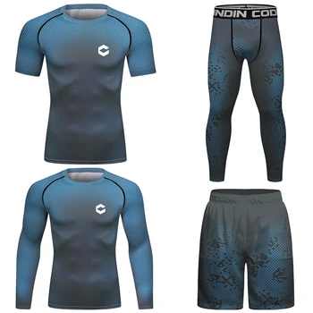 מחיר סיטונאי גברים לא gi ערכות jitsu bjj rashguard + Mma מכנסיים קצרים קיקבוקסינג אימון סט גברים כחול-בגדי ים