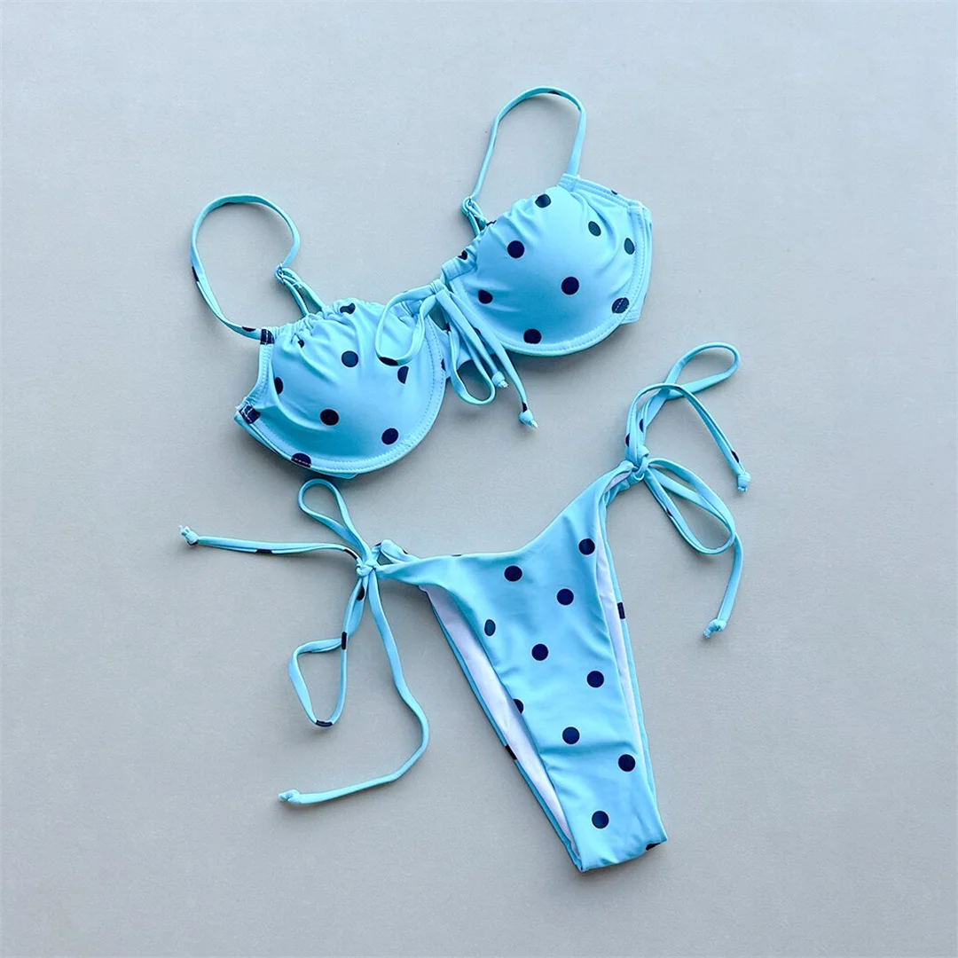 Polka Dot Bikini mit Bügel, Damen-Badeanzug, zweiteiliges Bikini-Set, mit Trägern, gepolstert, Badebekleidung, Badeanzug, Modell V8465. – Detail 10
