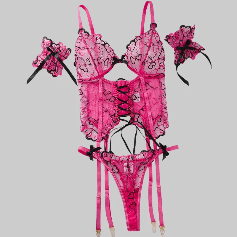 

Эротическое белье Toucheart: тонкий комплект из трех предметов с вышивкой, романтичное, соблазнительное, с вырезами, для женщин