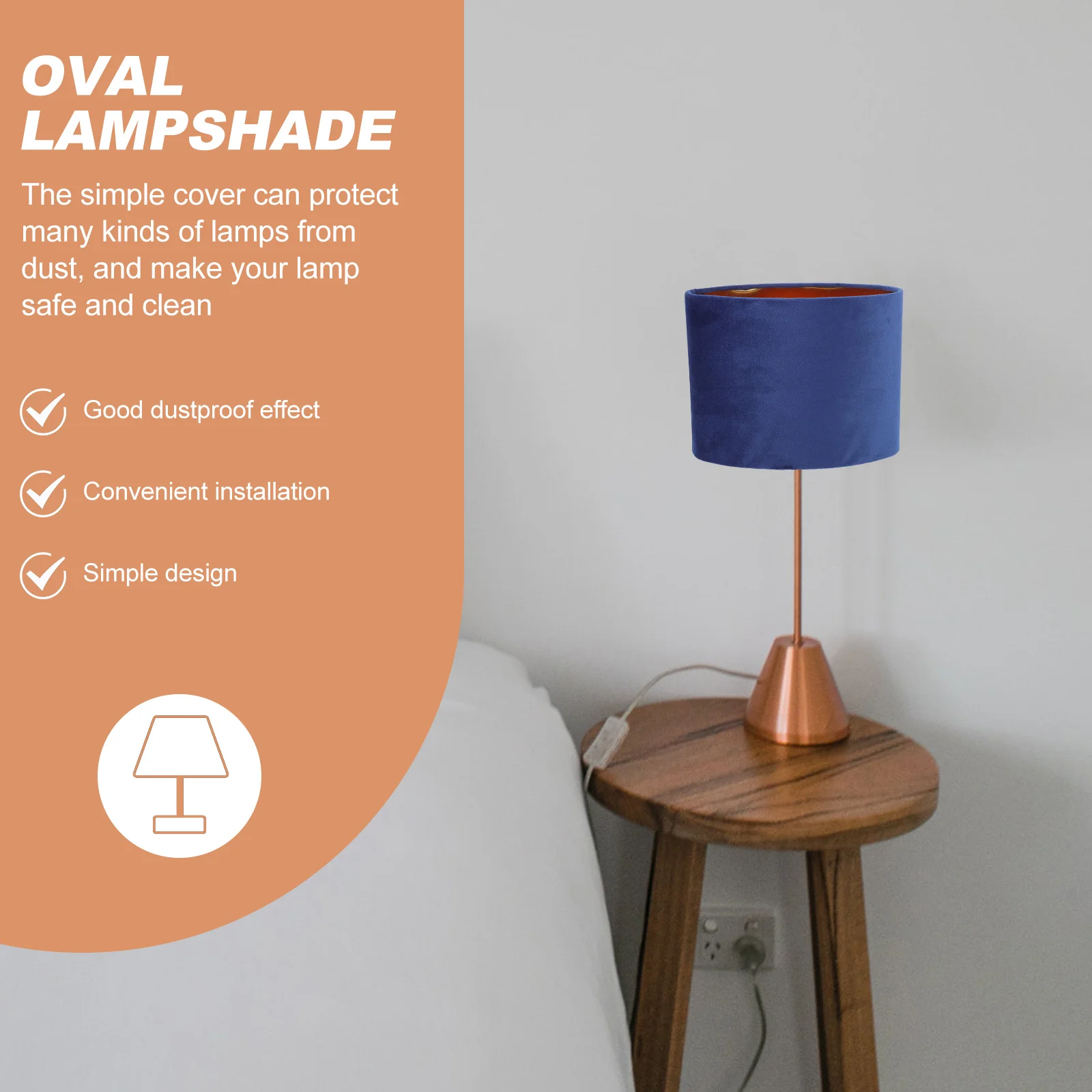 Elegant Oval Lampshade Velvet Gold Lining Exterior E27 Practical Light Cover Simple Cloth Shade Fits Wall Floor