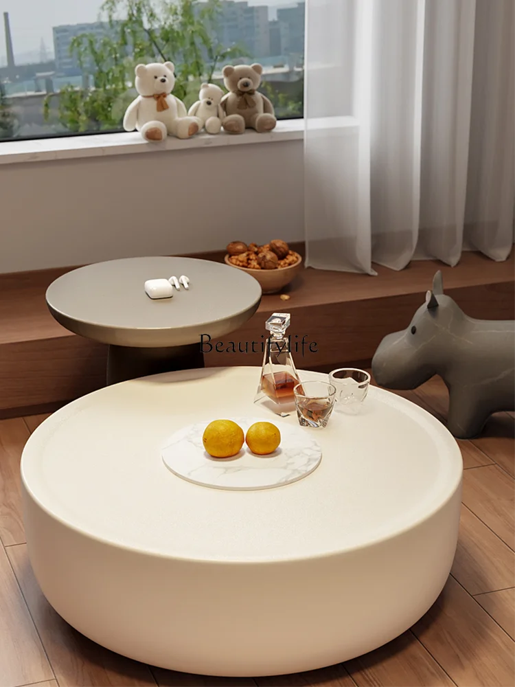 

Cream style coffee table household light luxury high sense minimalist round simple modern
