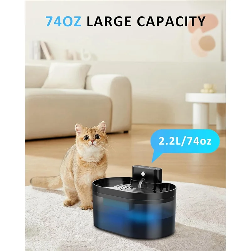 BMBY-مرشحات نافورة الماء للقطط 2.2L/74Oz التلقائي نافورة الماء للحيوانات الأليفة استبدال المرشحات والإسفنج 9 قطعة