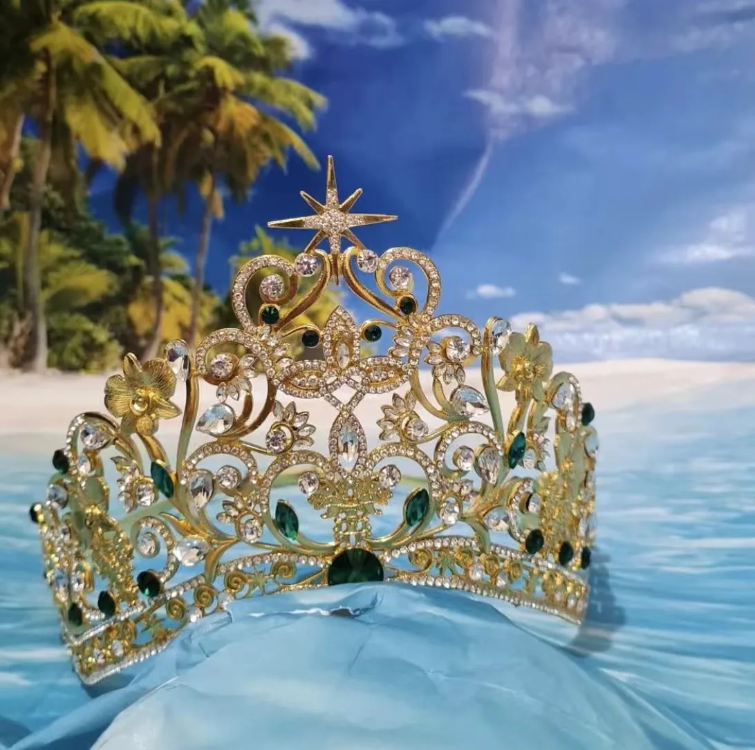 New Crystal Large Alloy Laurel Wreath Hair Crown Bride Exaggerated Luxury and Grand Baroque European Tiaras Headpiece Accessory