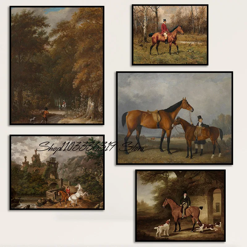 Vintage Traditional Art English Equestrian Animal Art Poster Canvas Painting Wall Prints Picture for Living Room Home Decor