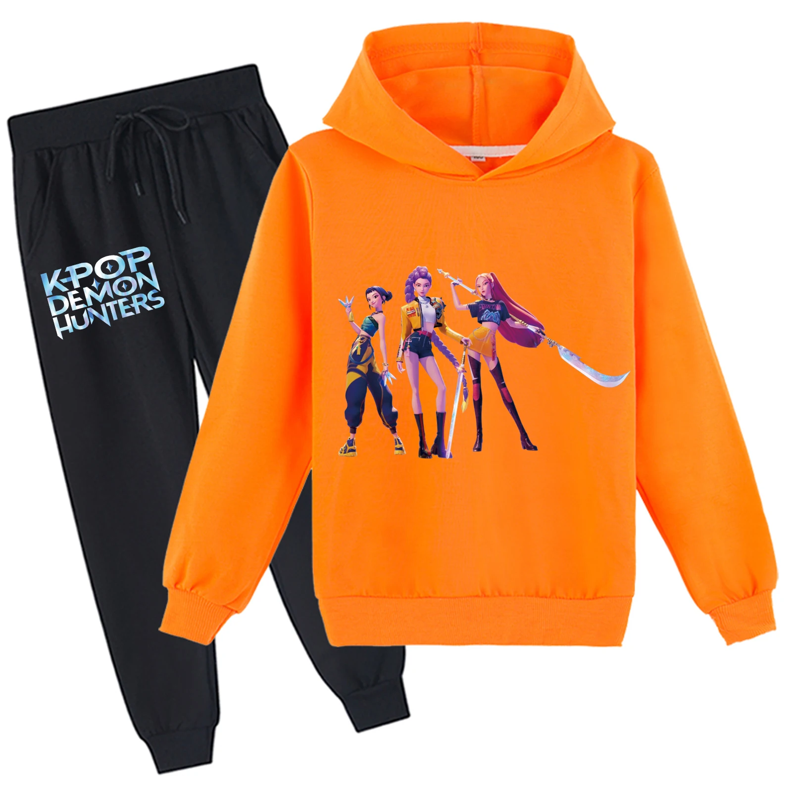 KPop Demon Hunters Tops de manga larga y pantalón jogger trajes de 2 piezas, sudadera de algodón para niño pequeño y niña, bonita sudadera con capucha para 2-14 años