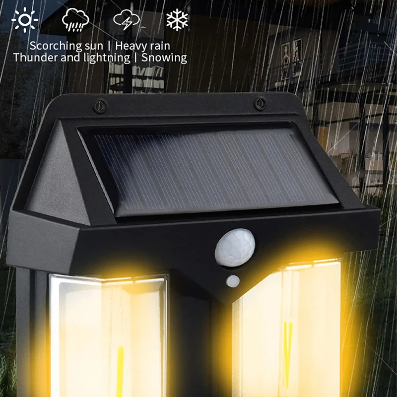 Luz Solar LED con Sensor inalámbrico, lámpara de pared impermeable de tres modos, movimiento al aire libre, decoración de jardín, bombilla LED de tungsteno