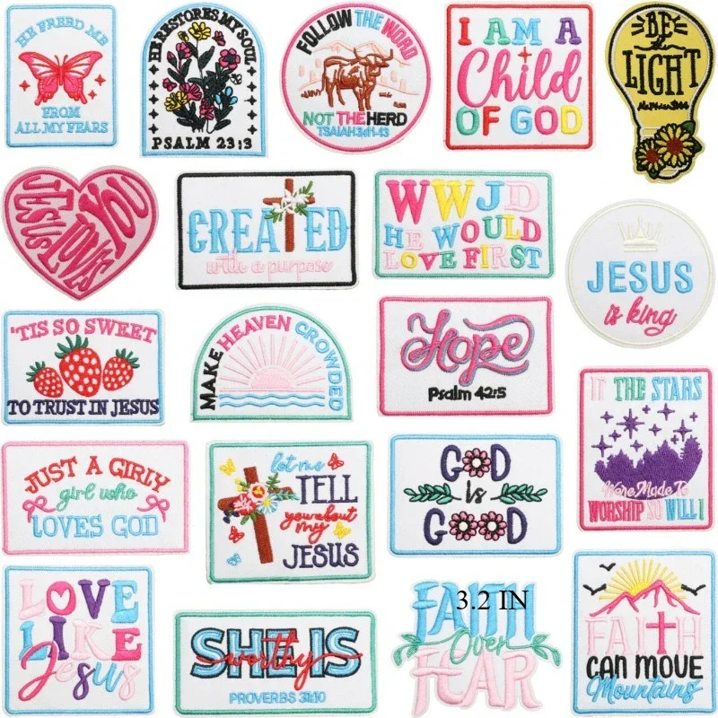 Believe in Light Positive Energy Embroidery Cloth Sticker Bag Decoration Jesu Patch Sticker Faith English Alphabet Embroidery