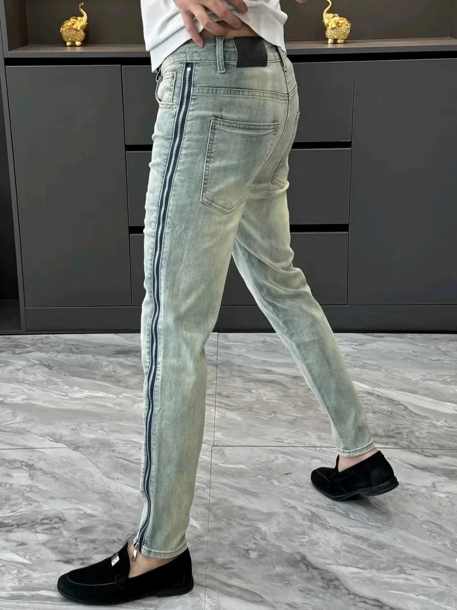 

New Spring Summer Autumn Men's Faionable Comfortable Sli High Waist Slim Fit Jeans Anti-Bacterial Busin Casual