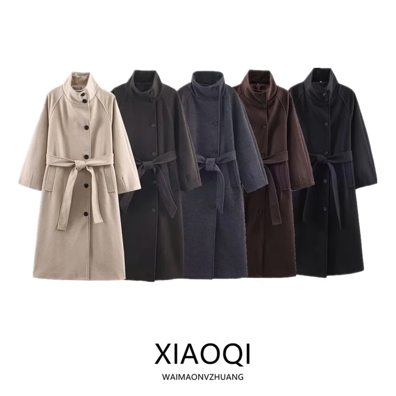 Новое зимнее женское универсальное пальто с мягким воротником-стойкой и поясом, европейское длинное све, молодежное, обычное, тонкое
