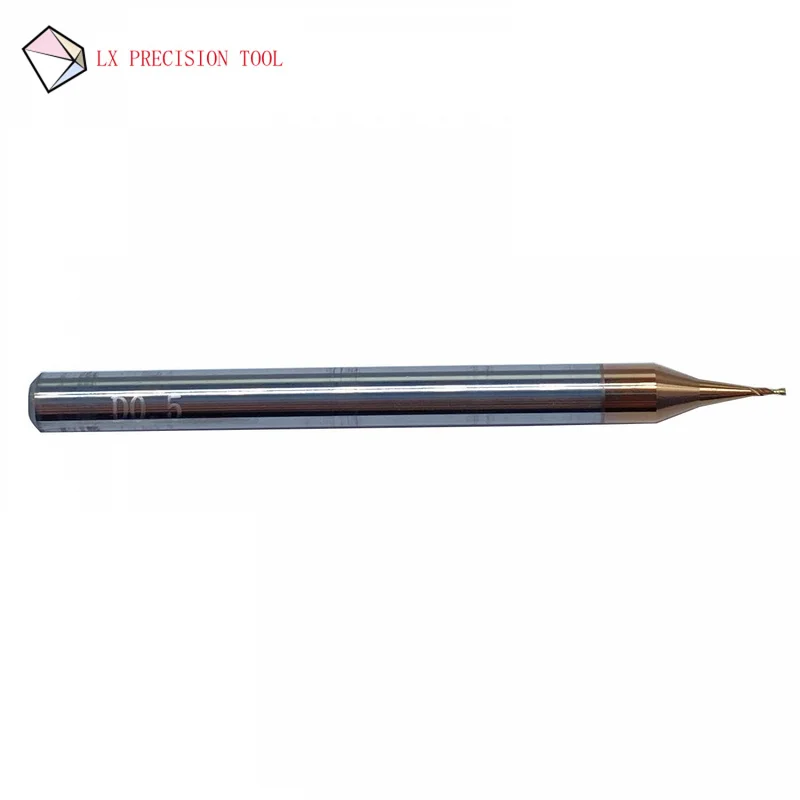 HRC55 0.5mm Diameter 2 Flute Carbide End Mill Cutter Bit Tungsten Steel Coated Square Milling 5pcs Pack 50mm Overa