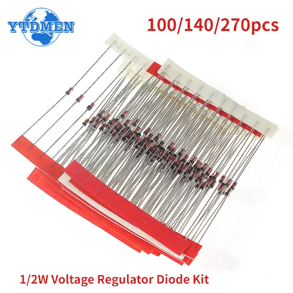 High-Quality 1/2W Diode Assortment Pack, 0.5W Zener Diodes Voltage Regulator Diode kit, 3.3V~30V, 10V~30V, 2.4V~33V