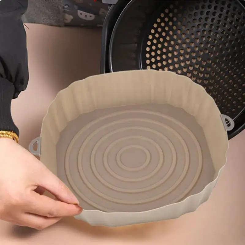 20 CM Silicone Air Fryer Oven Baking Pan Pizza Fried Chicken Air Fryer Silicone Basket Reusable Air Fryer Pan Mat Accessory