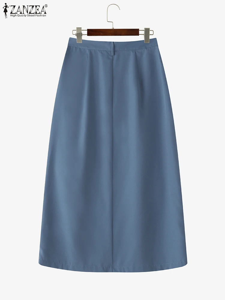 ZANZEA Faldas largas de moda para mujer, Jupes con cintura elástica, Maxi Faldas a rayas Saia 2025, pantalones de cintura alta para otoño, pantalones de trabajo informales