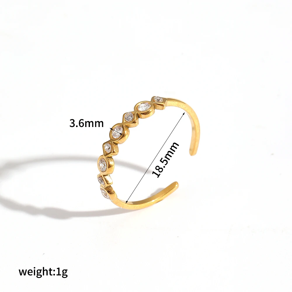 3-teiliges Set Elegante 18K Vergoldete Edelstahl Stapelbare Ringe Damen Weißer Zirkon Luxus Schmuck Accessoires – Detail 4