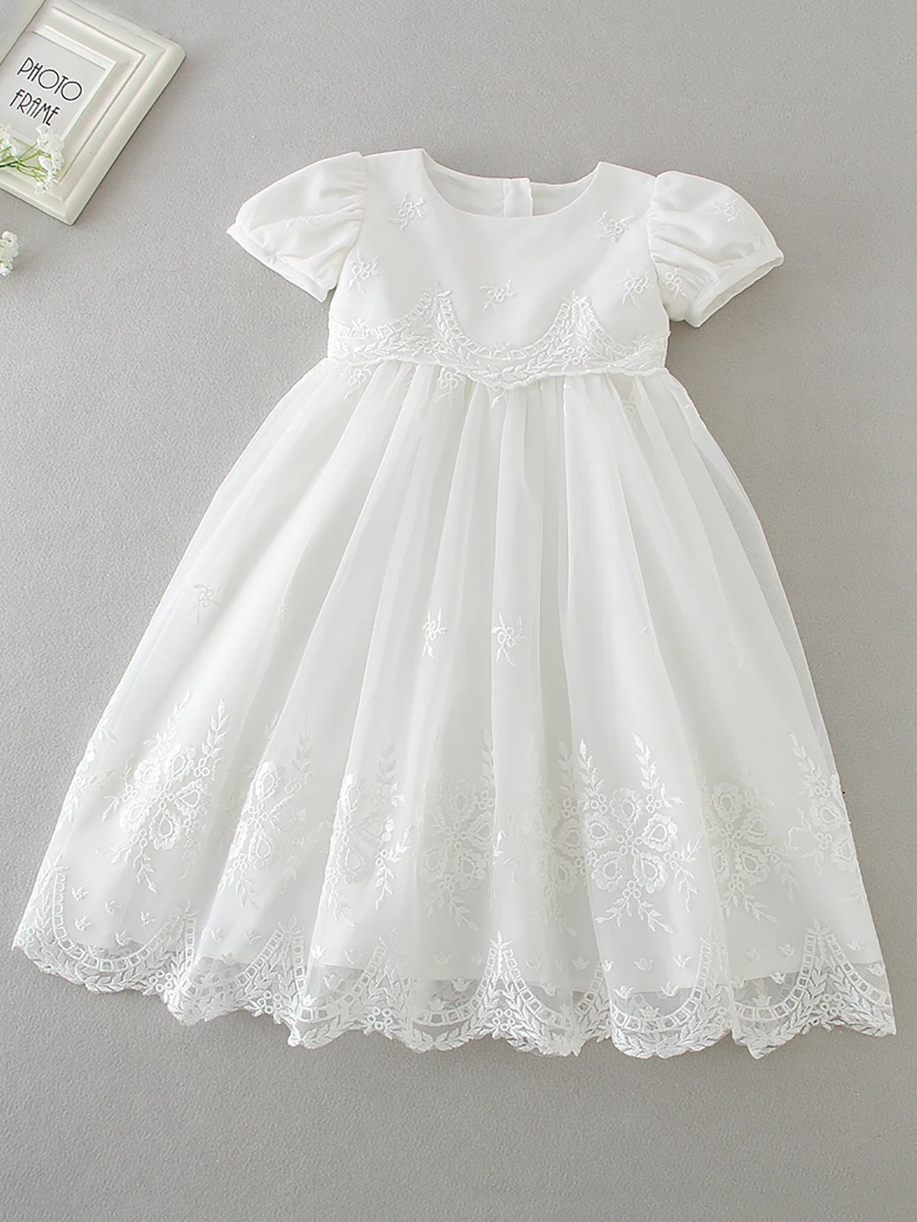 Baby Girls Christening Baptism Dress Flower Embroidered Gown Outfit for Birthday Party Special Occasion