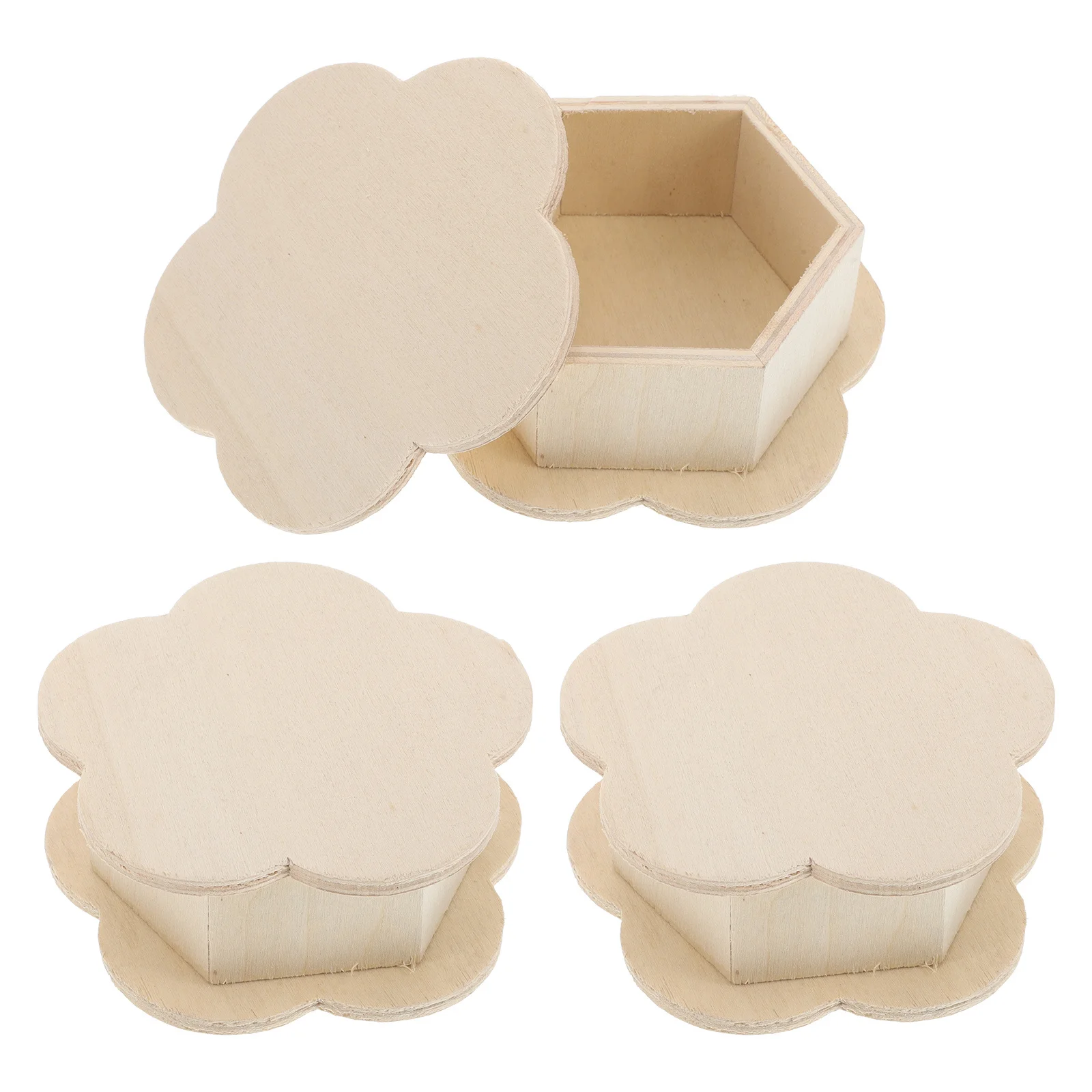 3Pcs Storage Box Wooden Hexagonal Flower Design DIY Handpainting Unfinished Pine Craft Keepsake Container for Small Items