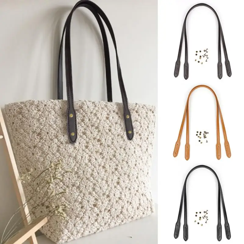 Hot 1 Pair Bag Straps Solid Color All-match PU DIY Leather Handbag Strap Plain Weave Handbag Accessories Rivet Crossbody Strap