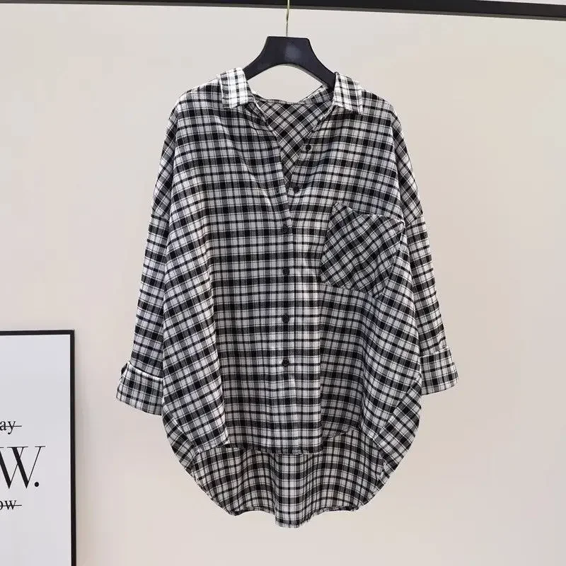

Lazy Loose Large Version Grinding Green Plaid Shirt for Women Spring Autumn Vintage Harajuku Korean Casual Shirt Jacket Cardigan