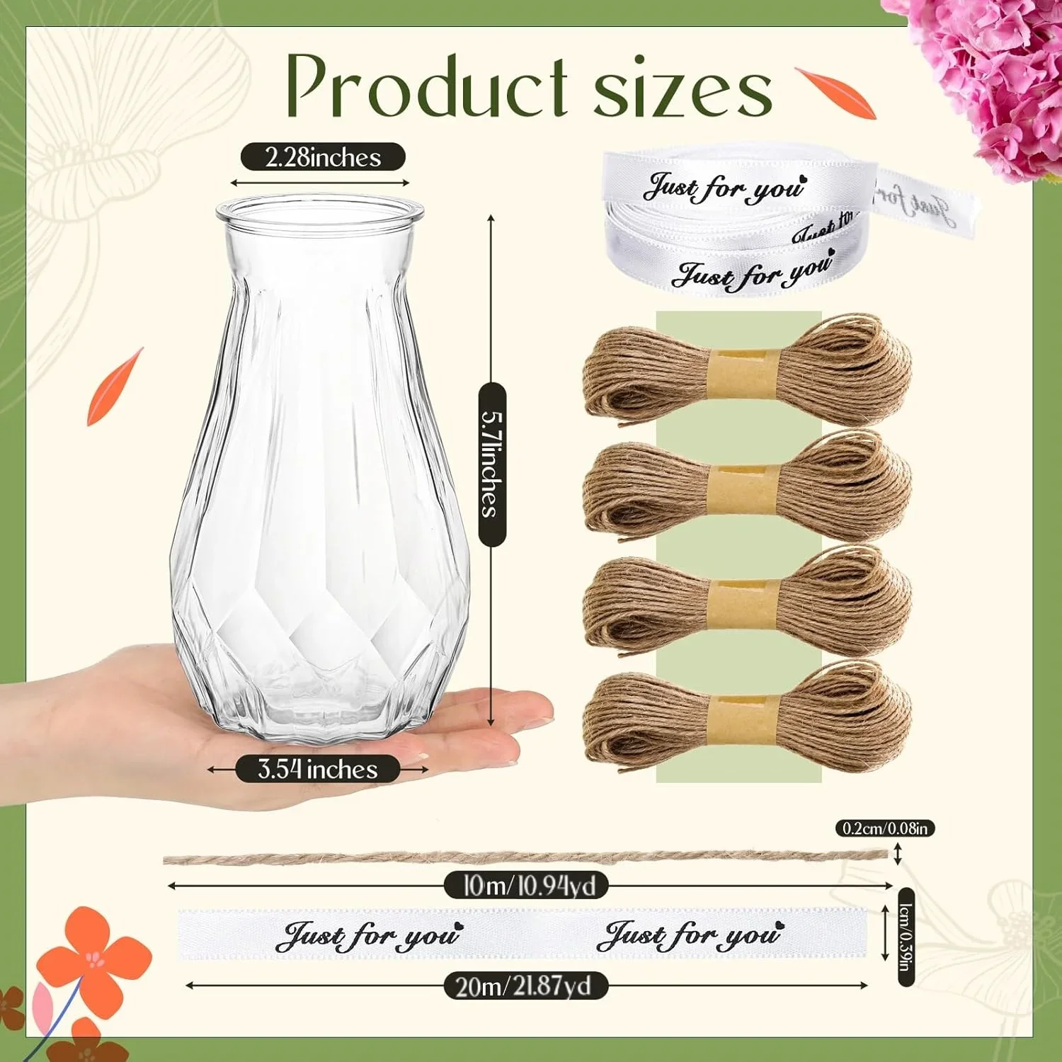 12Pcs Plastic Bud Vases in Bulk with Gift Wrapping Ribbon Small Vases for Flower Wedding Table Centerpieces Party Home Decor