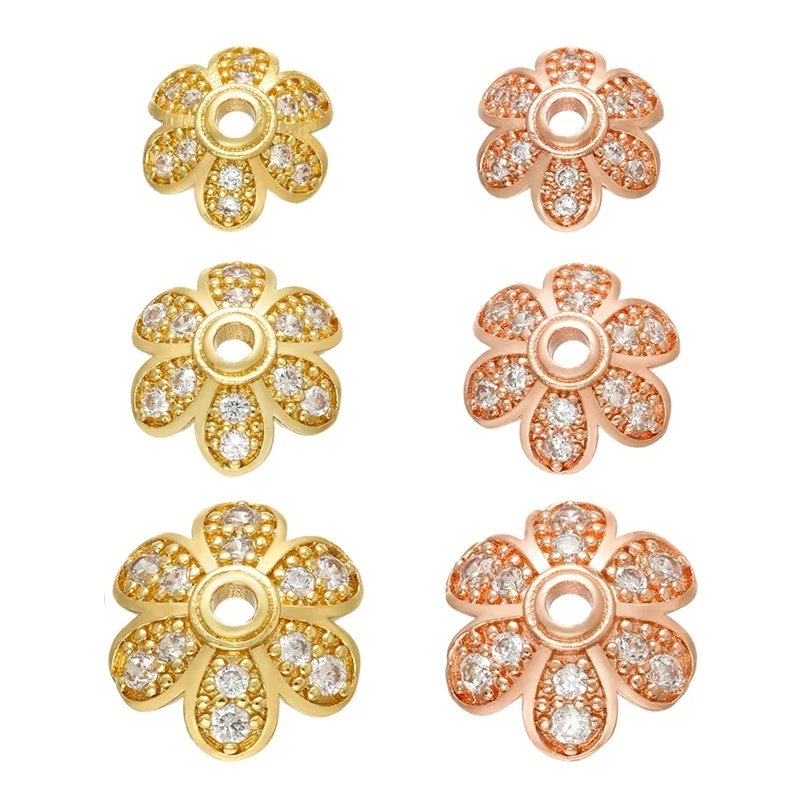 ZHUKOU CZ crystal gold color flower bead caps for jewelry making big/Medium/small bead cap findings end caps model:VH20