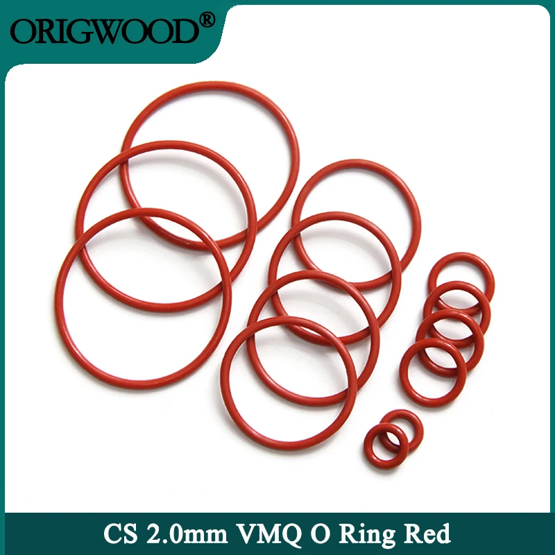 

10/50pcs VMQ O Ring Gasket CS 2mm OD 5 ~ 100mm Red Waterproof Washer Round O Shape Silicone Ring Food Grade