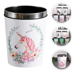 Trash Bin Pressure Ring Trash Can Cartoon Unicorn Wastepaper Basket for Dorm Home