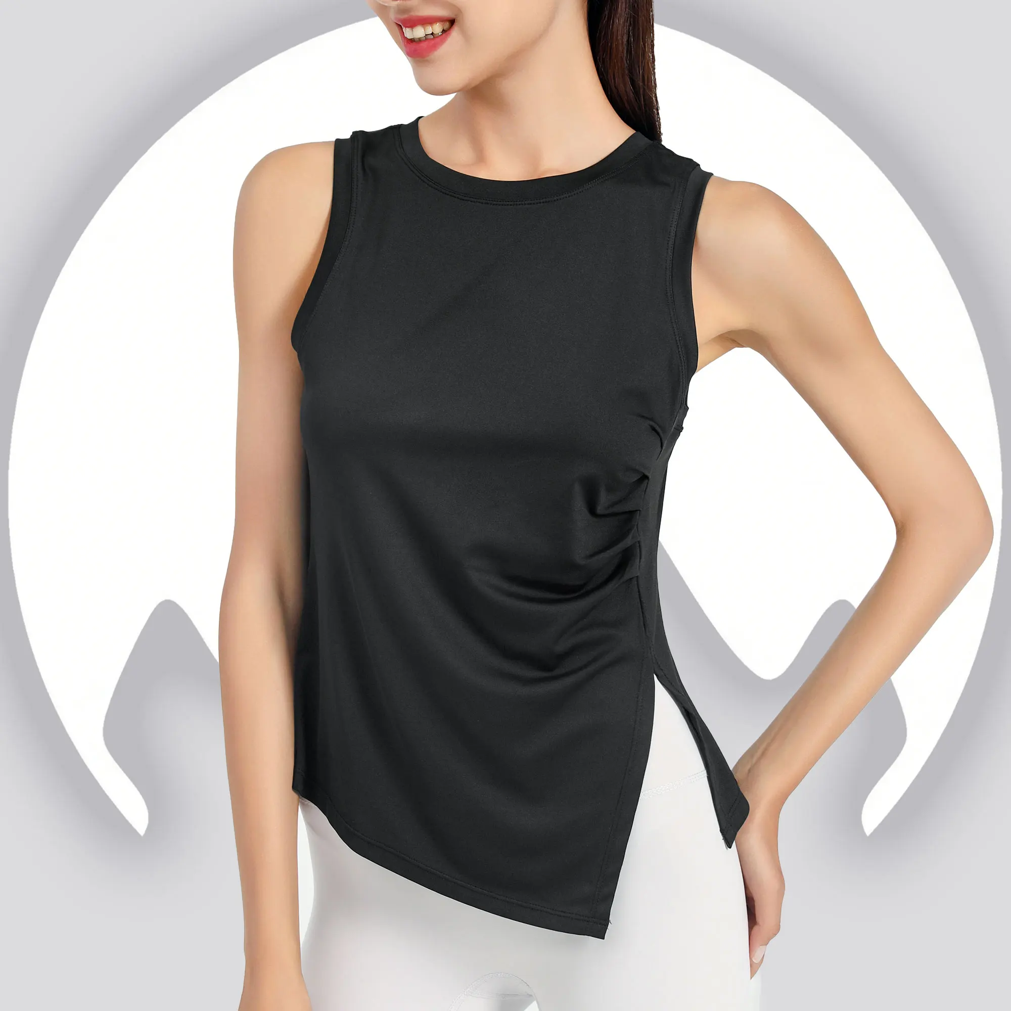 Gilet sportivo da donna con spacco, gilet corto da yoga, pilates, ad alta elasticità, per allenamento fitness, canotta traspirante, abbigliamento