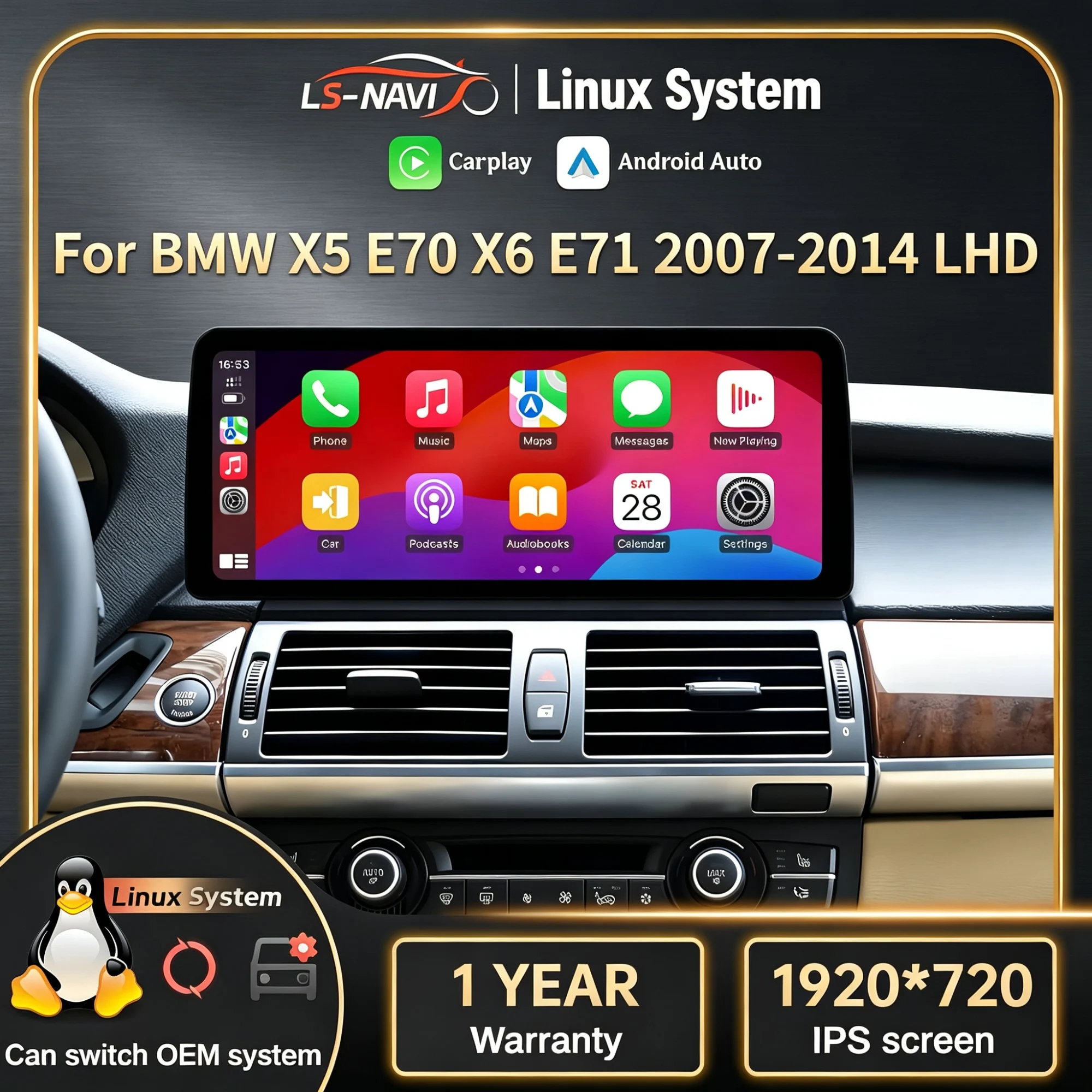 Linux Multimedia Head Unit Screen System Left Hand Drive For BMW X5 E70 X6 E71 2007-2014 Wireless Bluetooth Carplay Touch Screen