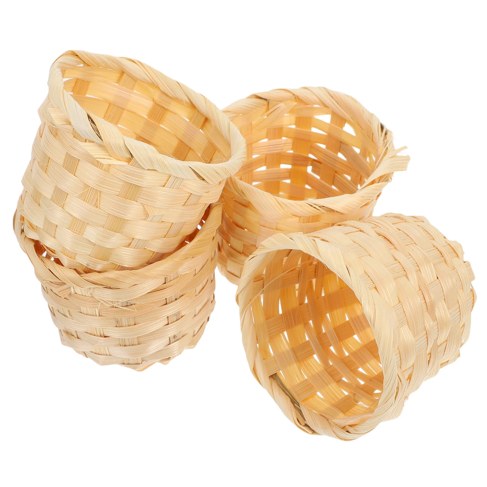 

4pcs Bamboo Wood Storage Baskets Desktop Organizer For Sundry Snacks Fruits Candy Rustic Woven Basket Small Desktop Basket Mini