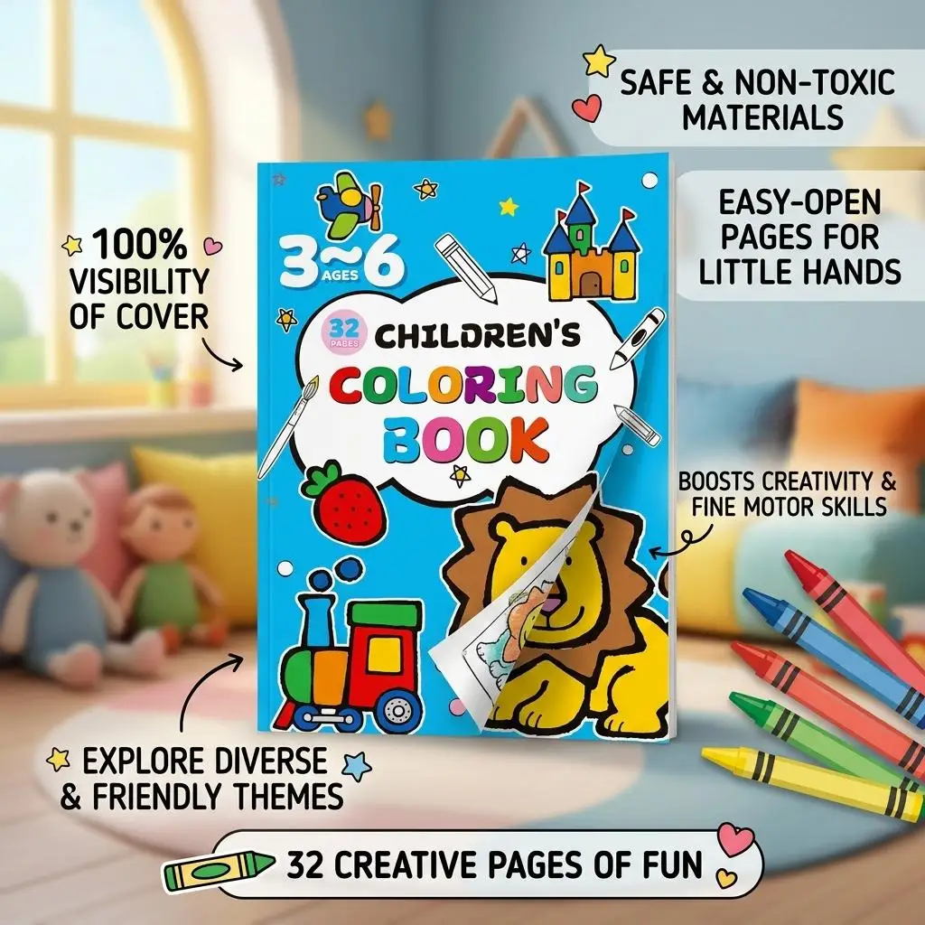 Kids Coloring Book For 3‑6 Years Old Dinosaur Transportation Theme Thick Paper Portable Preschool Drawing Activity Book