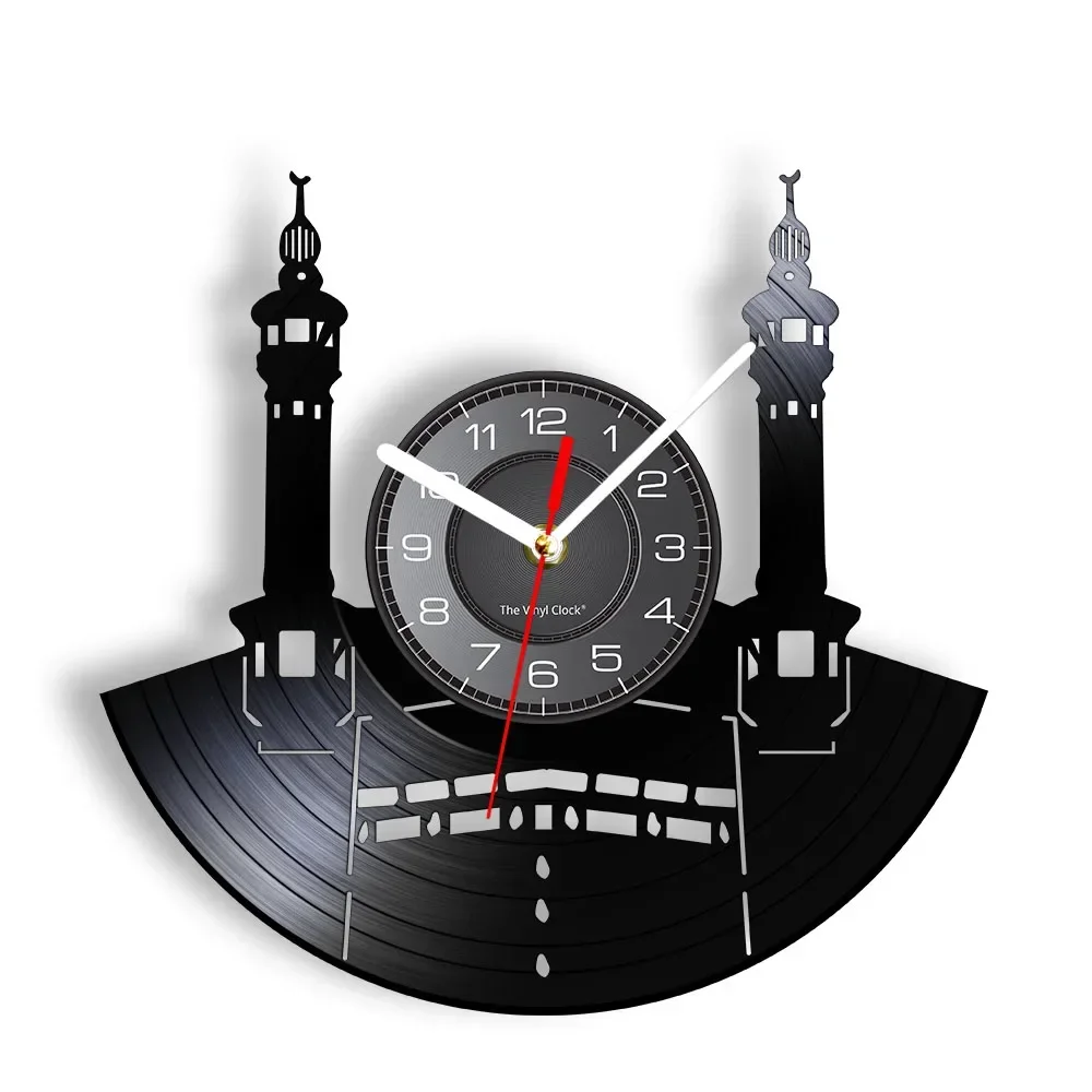 Famous City Mecca Wall Sign Vinyl Record Wall Clock Islamic Vintage Wall Clock Kaba Muslim Architecture Home Decor Clock Gift