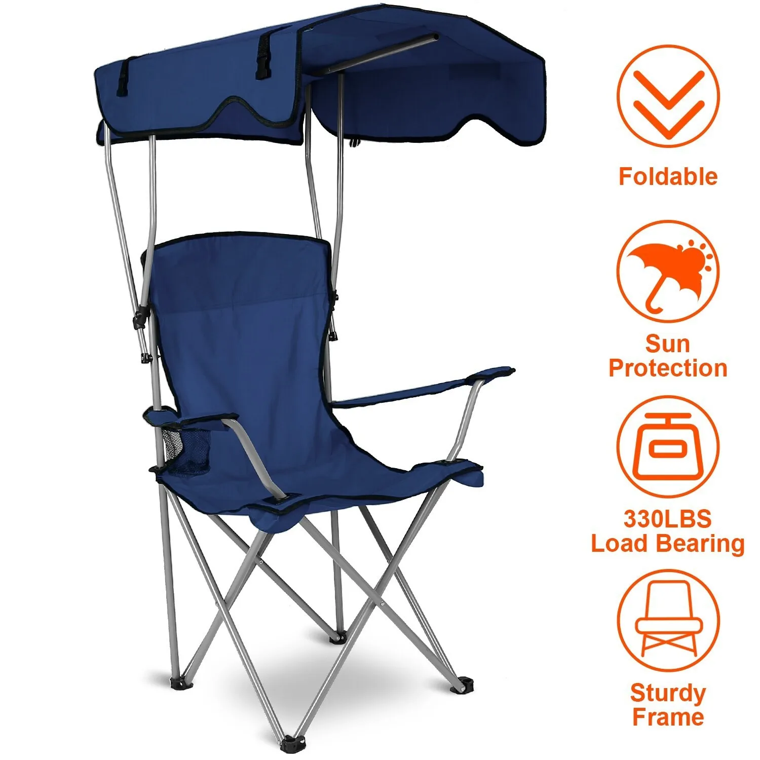 Beach Camping Folding Chair for Camping Chair w/ Canopy Foldable W/Sun Shade