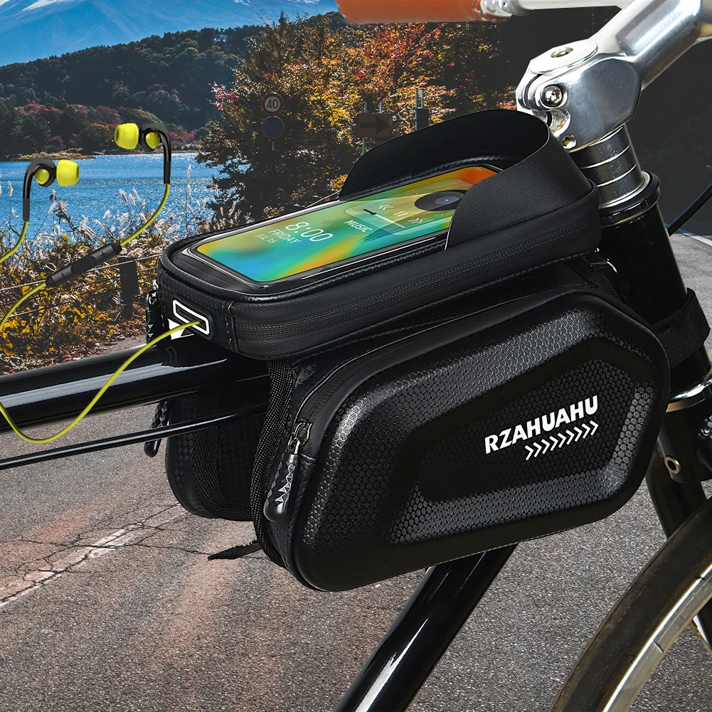

RZAHUAHU 7 Inch Phone Touch Screen Bag Cycling Front Frame Top Tube Storage Bag