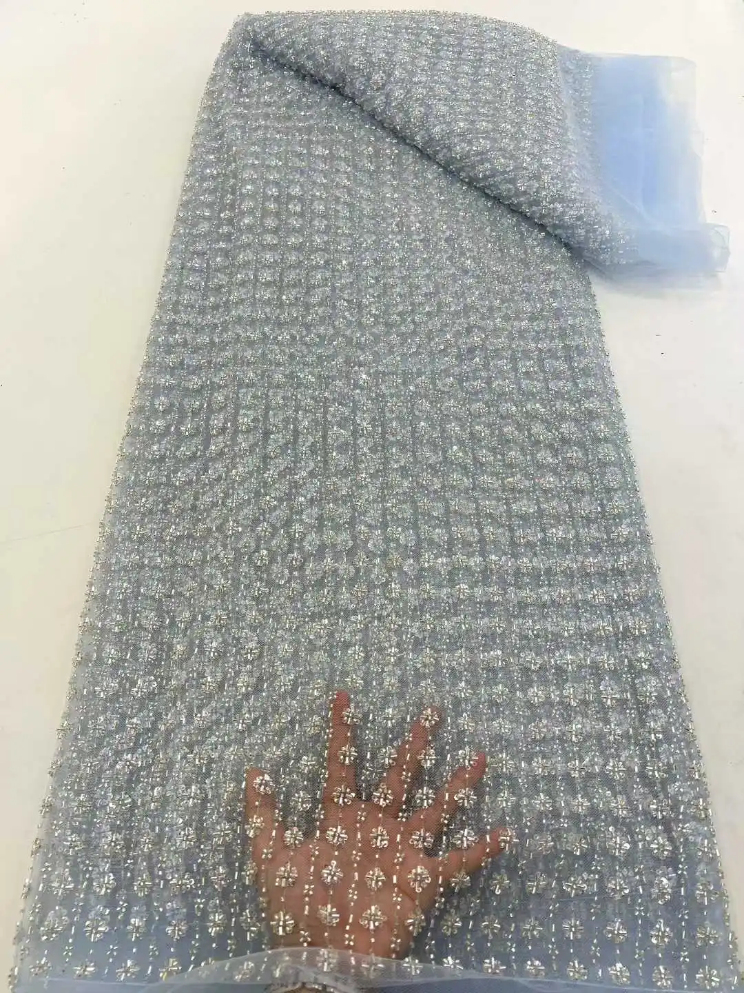 

2026 High Quality Lace 5 Yards French Lace Fabric Nigerian Lace Fabrics African Sequins Beaded Lace Fabric For Wedding Party